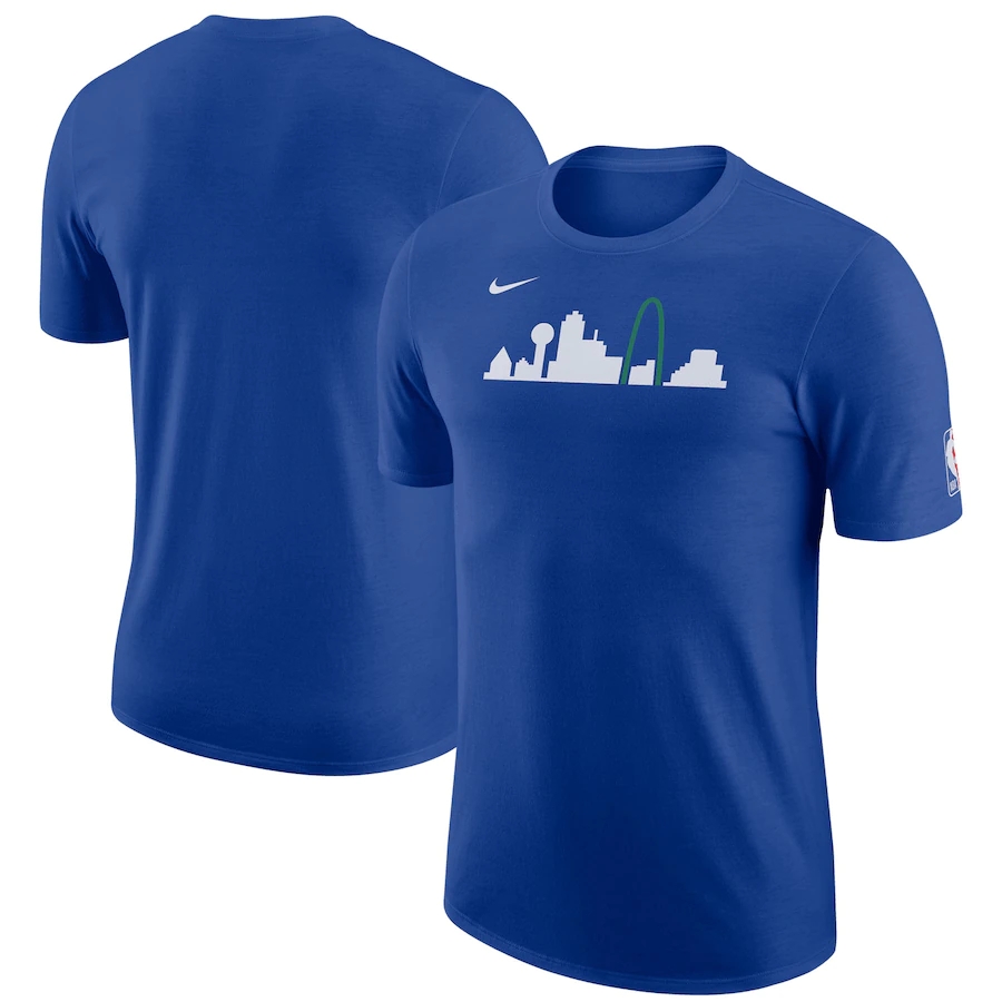 Men's Dallas Mavericks Royal 2022/23 City Edition Essential Warmup T-Shirt Men's Dallas Mavericks Royal 2022/23 City Edition Essential Warmup T-Shirt